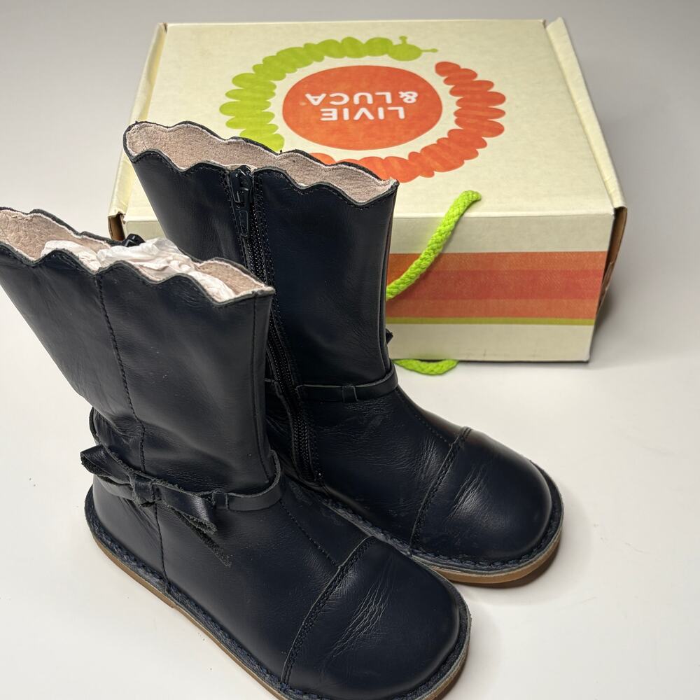 Livie & Luca Reina Navy Blue Leather Boots Girls Size 10
